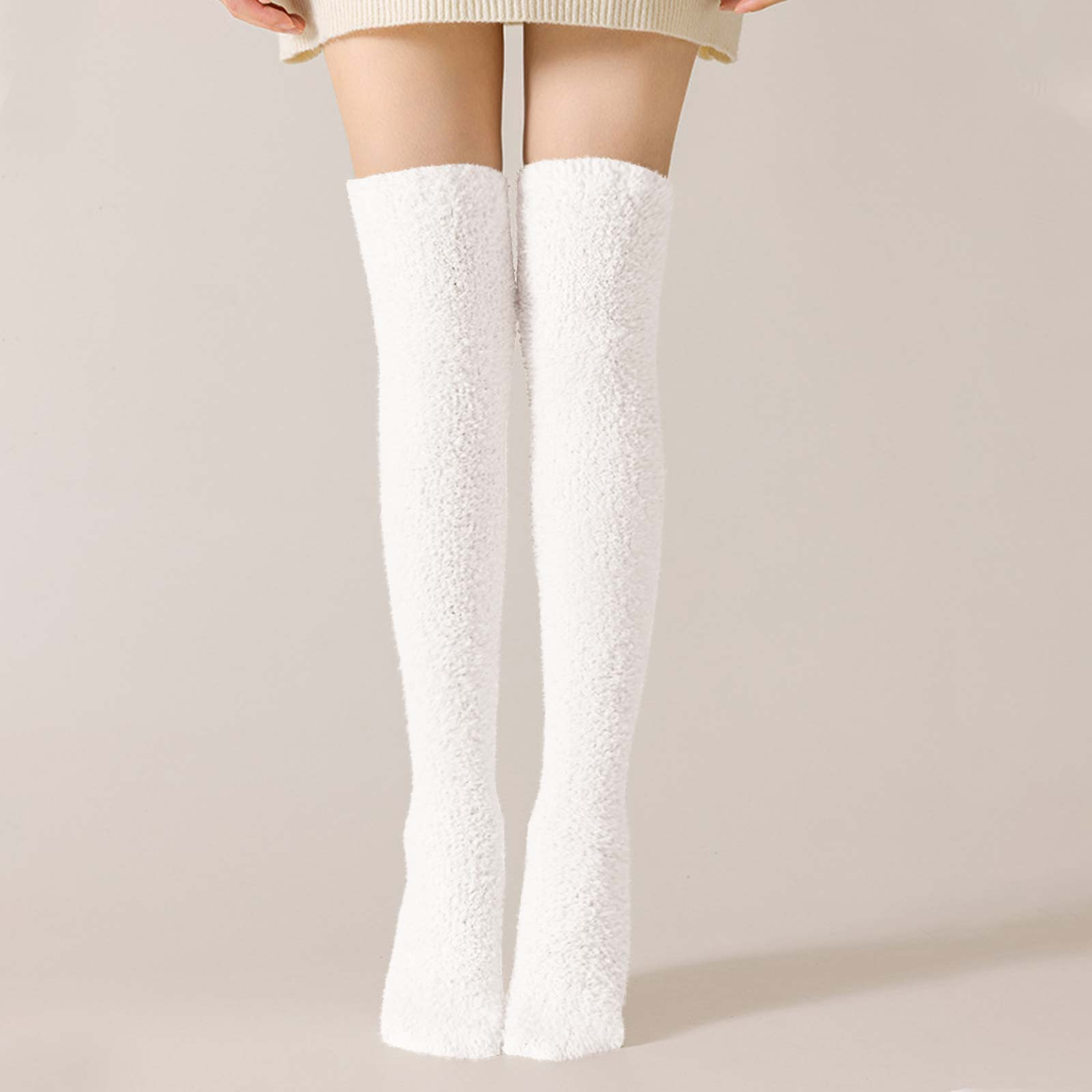 YYYTop Women's Over Knee Thigh High Socks, Winter Warm Thick Soft Cozy Fleece Thick Stockings Ladies Fashion Fuzzy Long Socks